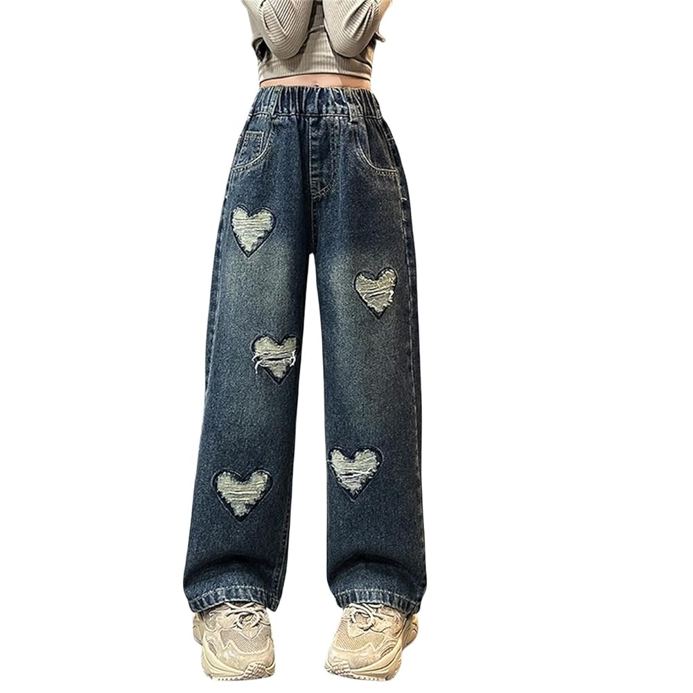 Amazon.com: Kids Girls Skinny Denim Pants Ripped Cute Heart
